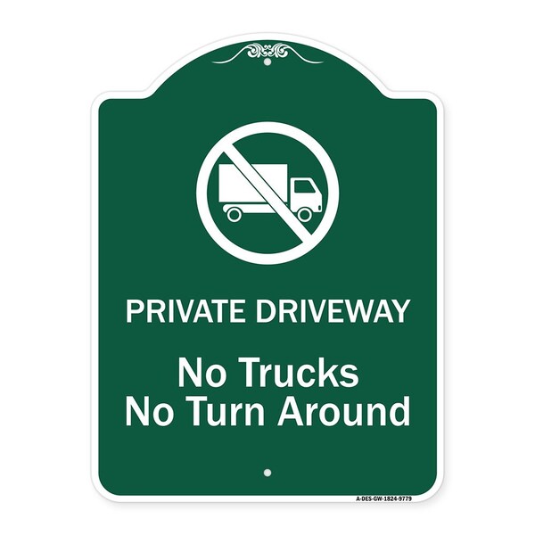 Private Driveway. No Trucks No Turnaround Heavy-Gauge Aluminum Sign, 24" x 18", GW-1824-9779